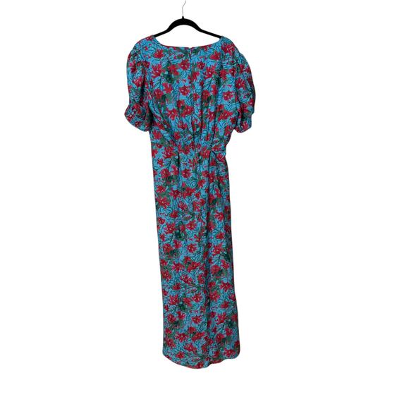 Saloni 100% Silk Blue Pink Lea Floral Print Altrd Maxi Dress Size US 14 UK 18 - Picture 5 of 11